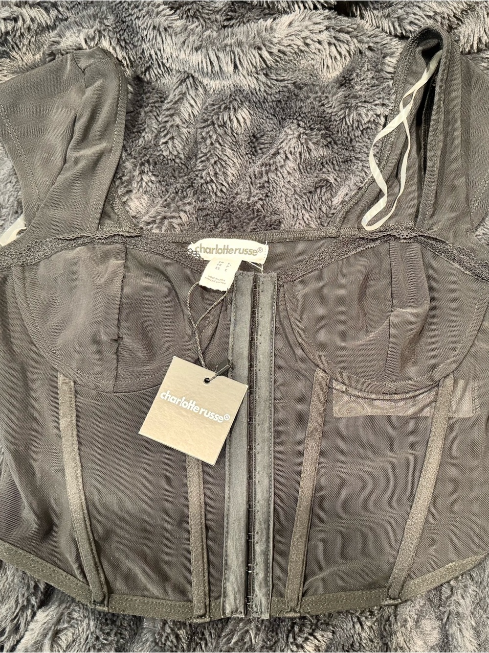 Charlotte Russe Black Mesh Longline Bustier